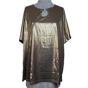 Gold Metallic Short Sleeve Blouse Size 2X